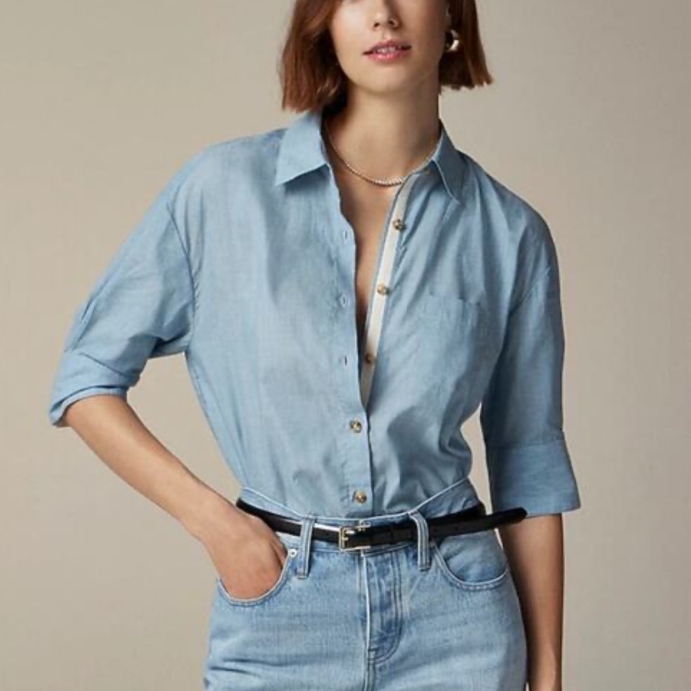NWT Sz 8 J Crew Women’s Cropped button-up shirt in washed voile